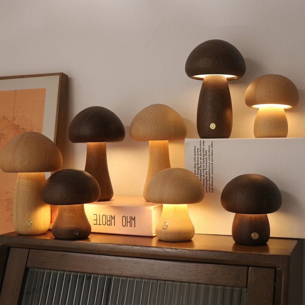 Wooden Mushroom Table Lamp Natural Décor Accent - Table Lamps - Light Brown (Large) - Oaksoho