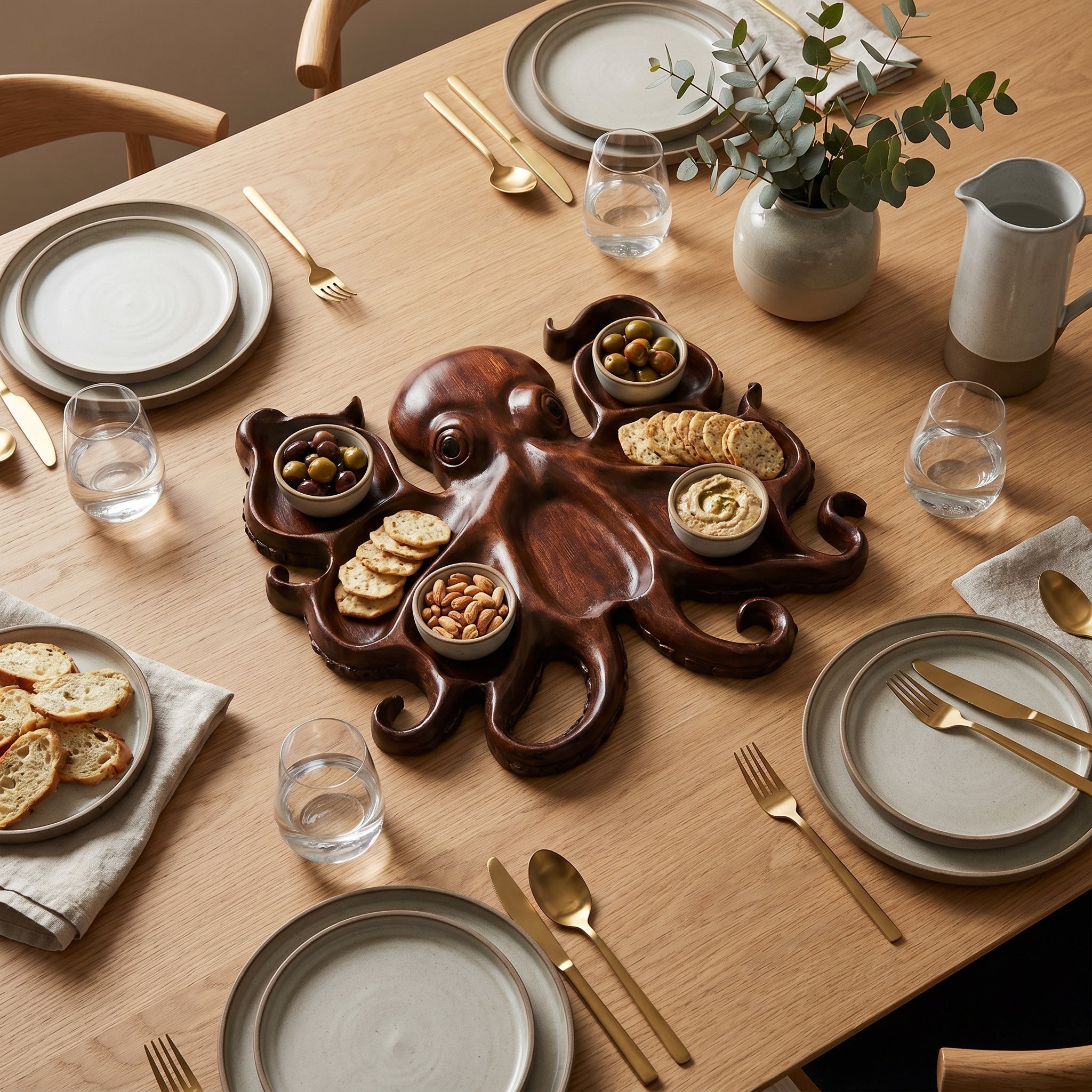 Wooden Octopus - Shaped Snack Platter - Serving Platter - Oaksoho