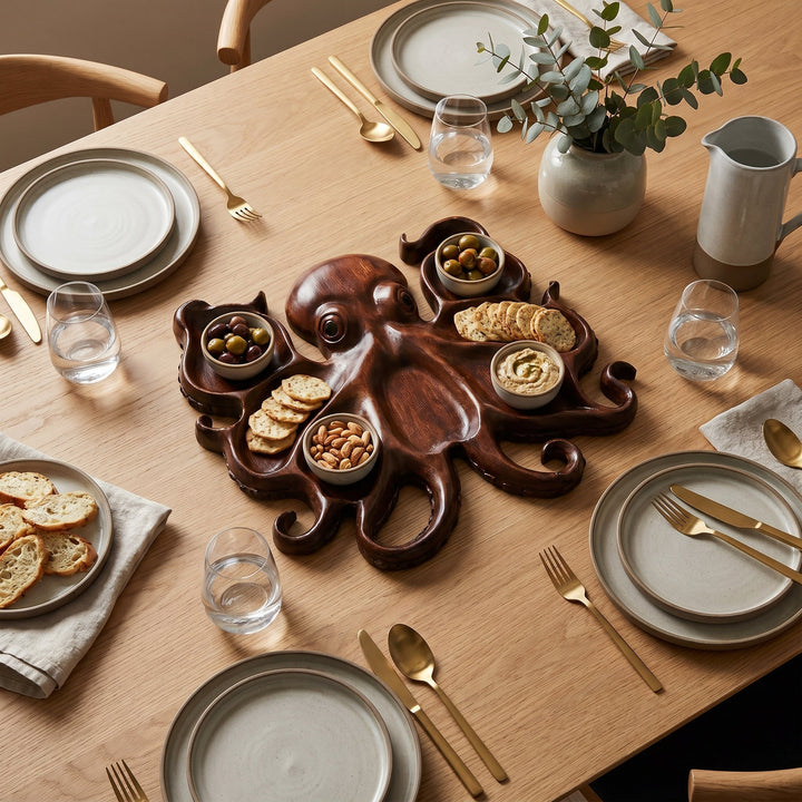 Wooden Octopus - Shaped Snack Platter - Serving Platter - Oaksoho