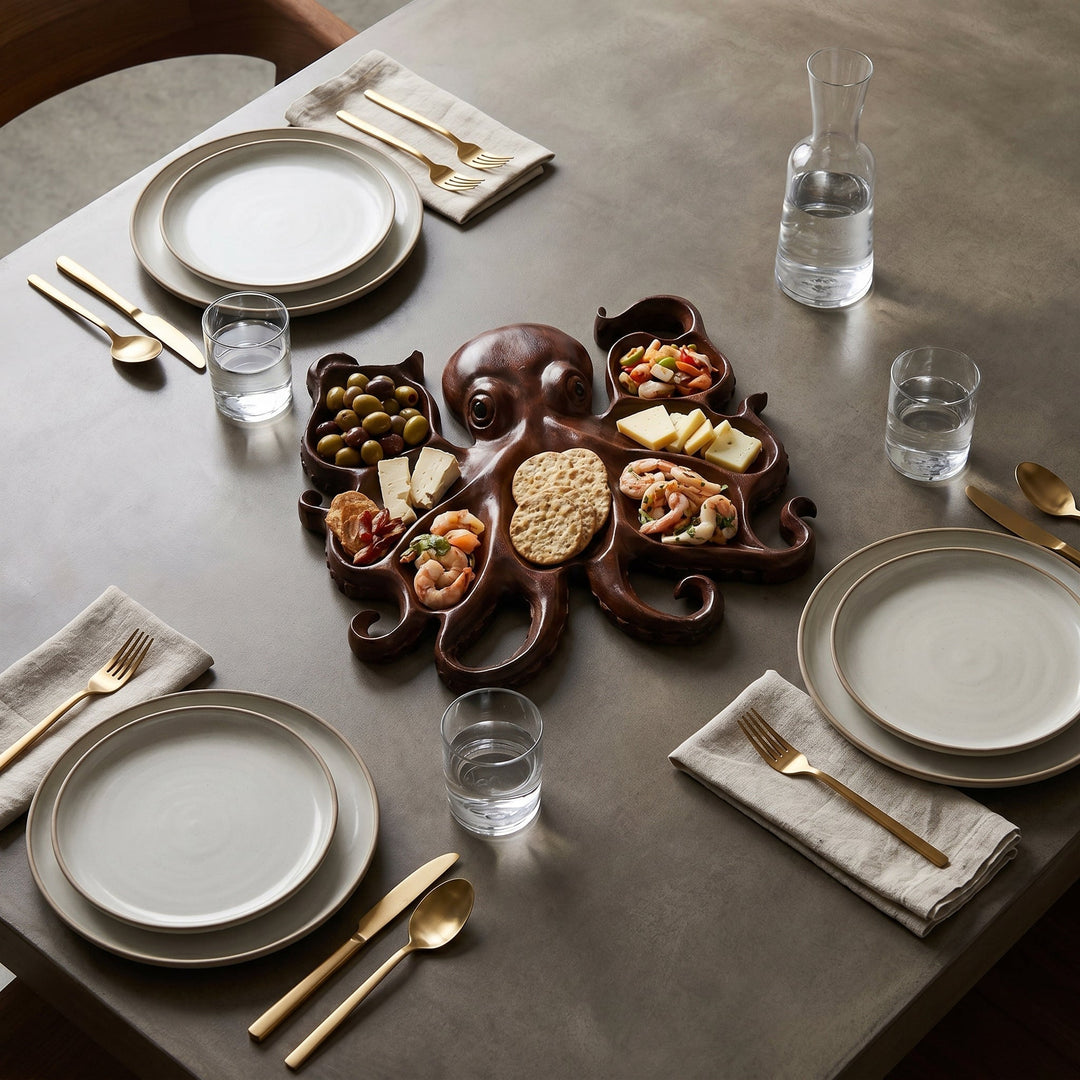 Wooden Octopus - Shaped Snack Platter - Serving Platter - Oaksoho