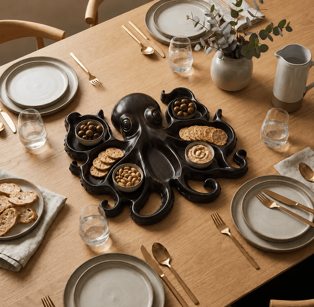 Wooden Octopus-Shaped Snack Platter - Serving Platters - Oaksoho