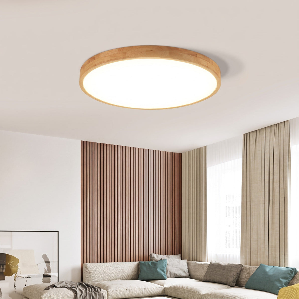 Wooden Round Flush Mount LED Ceiling Light - Ceiling Light Fixtures - Single Colour (Dimmable) - Oaksoho