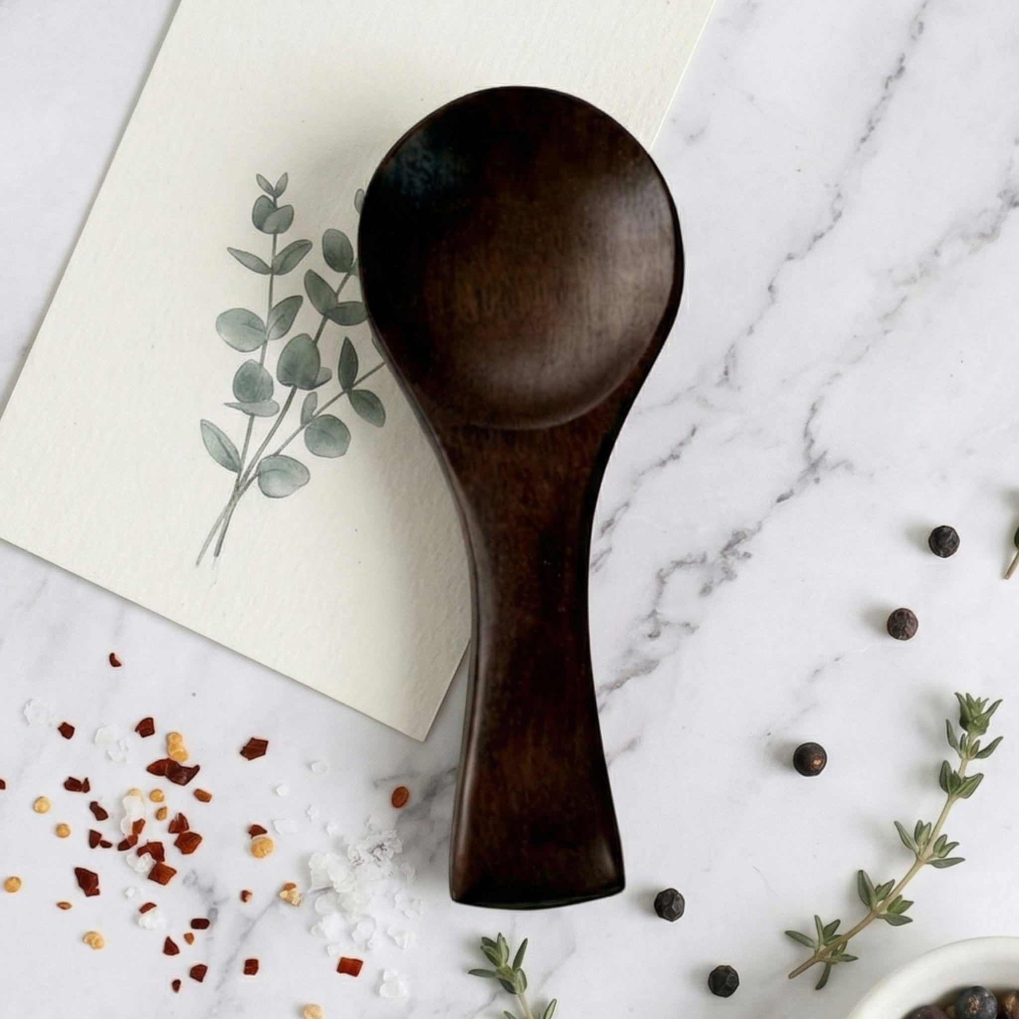 Wooden spice spoon with wide scoop - Wooden spoon - Brown - Oaksoho