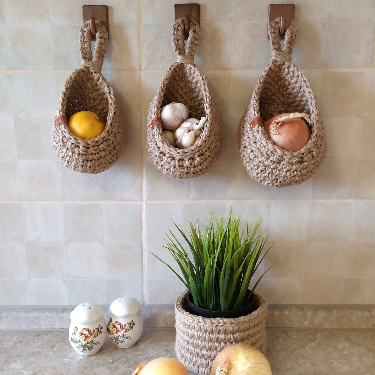 Woven Hanging Wall Storage Basket Set - Household Storage Baskets - 14x15 cm - Oaksoho